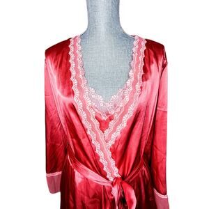 Sensara 1X Coral Robe and Nightgown - Lace Trim - Vintage